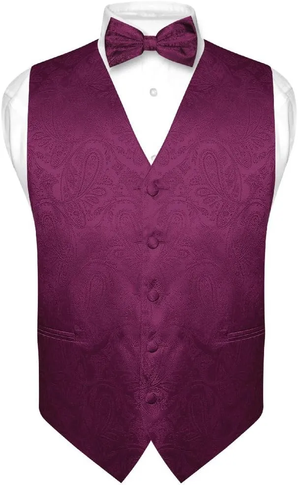 Men's Paisley Design Dress Vest & Bow Tie SILVER Grey Color BOWTie Set