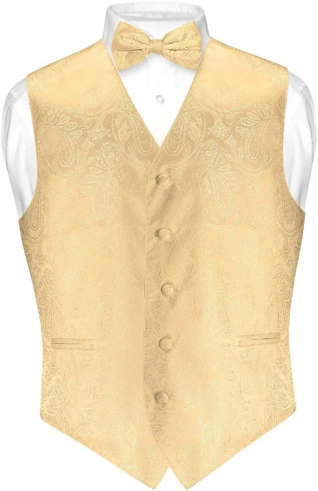 Men's Paisley Design Dress Vest & Bow Tie SILVER Grey Color BOWTie Set