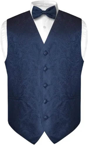 Men's Paisley Design Dress Vest & Bow Tie SILVER Grey Color BOWTie Set