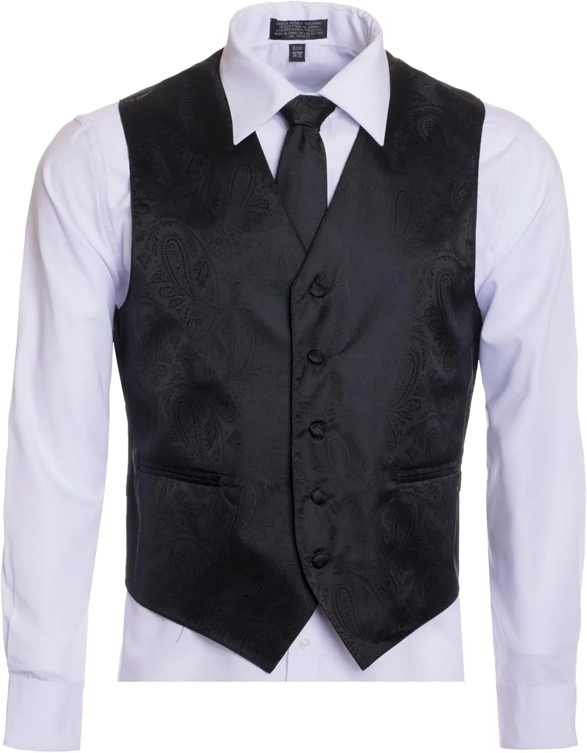 Men's Premium Paisley Vest Neck Tie Pocket Square Set Paisley Vest for Suits and Tuxedos-Many Colors