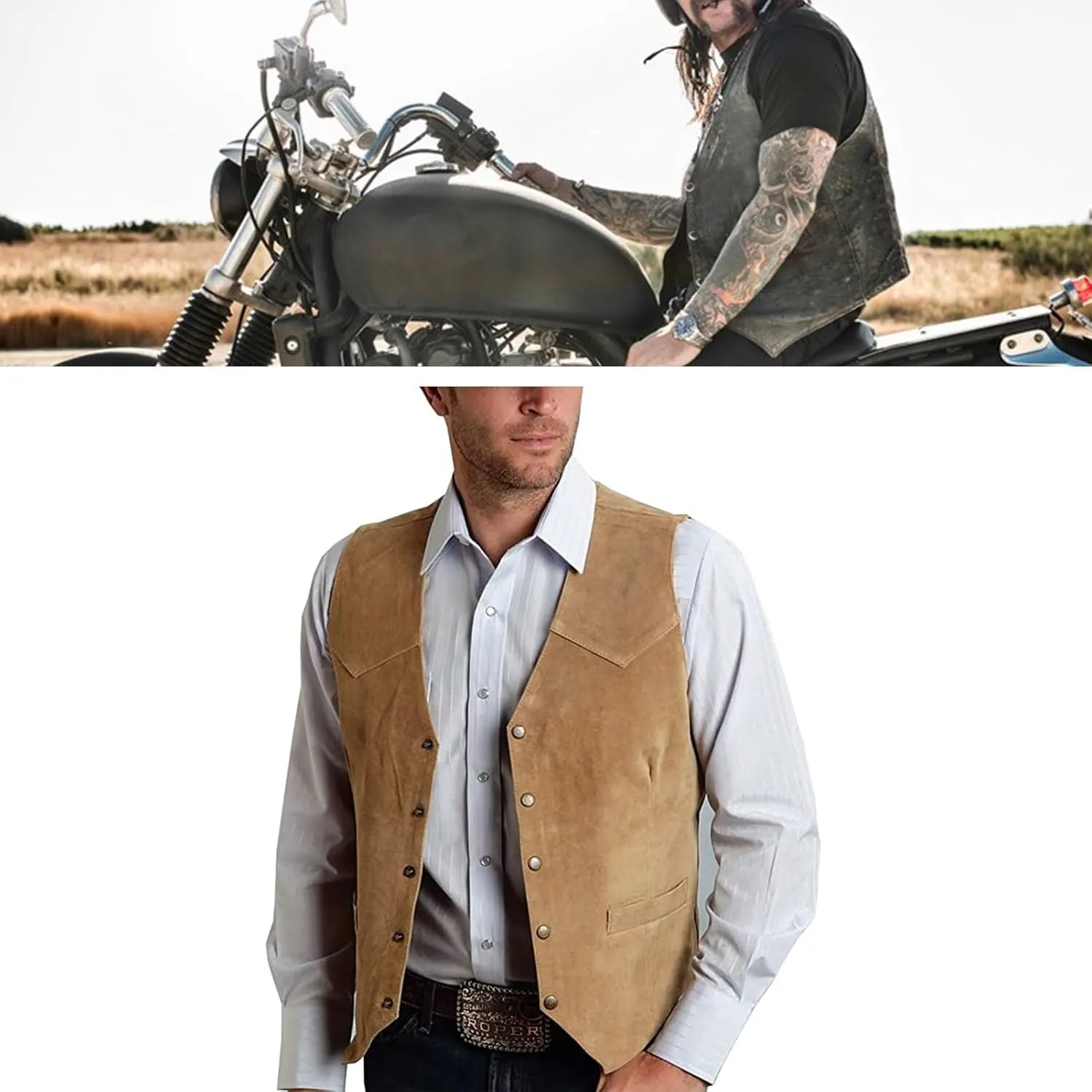 Mens Retro 5 Button Suede Suit Vest V Neck Leather Casual Waistcoat for Prom Banquet for Father Husband Gift Regular Fit