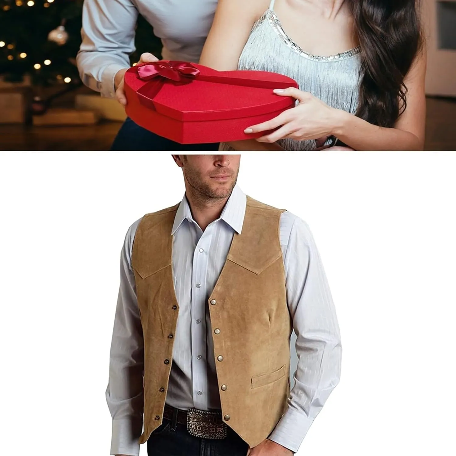 Mens Retro 5 Button Suede Suit Vest V Neck Leather Casual Waistcoat for Prom Banquet for Father Husband Gift Regular Fit