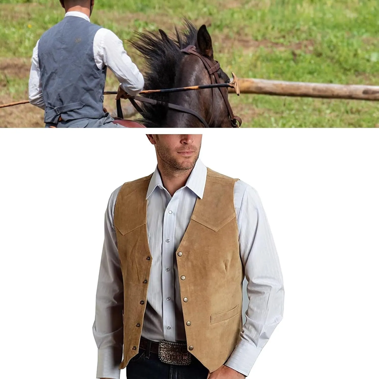 Mens Retro 5 Button Suede Suit Vest V Neck Leather Casual Waistcoat for Prom Banquet for Father Husband Gift Regular Fit