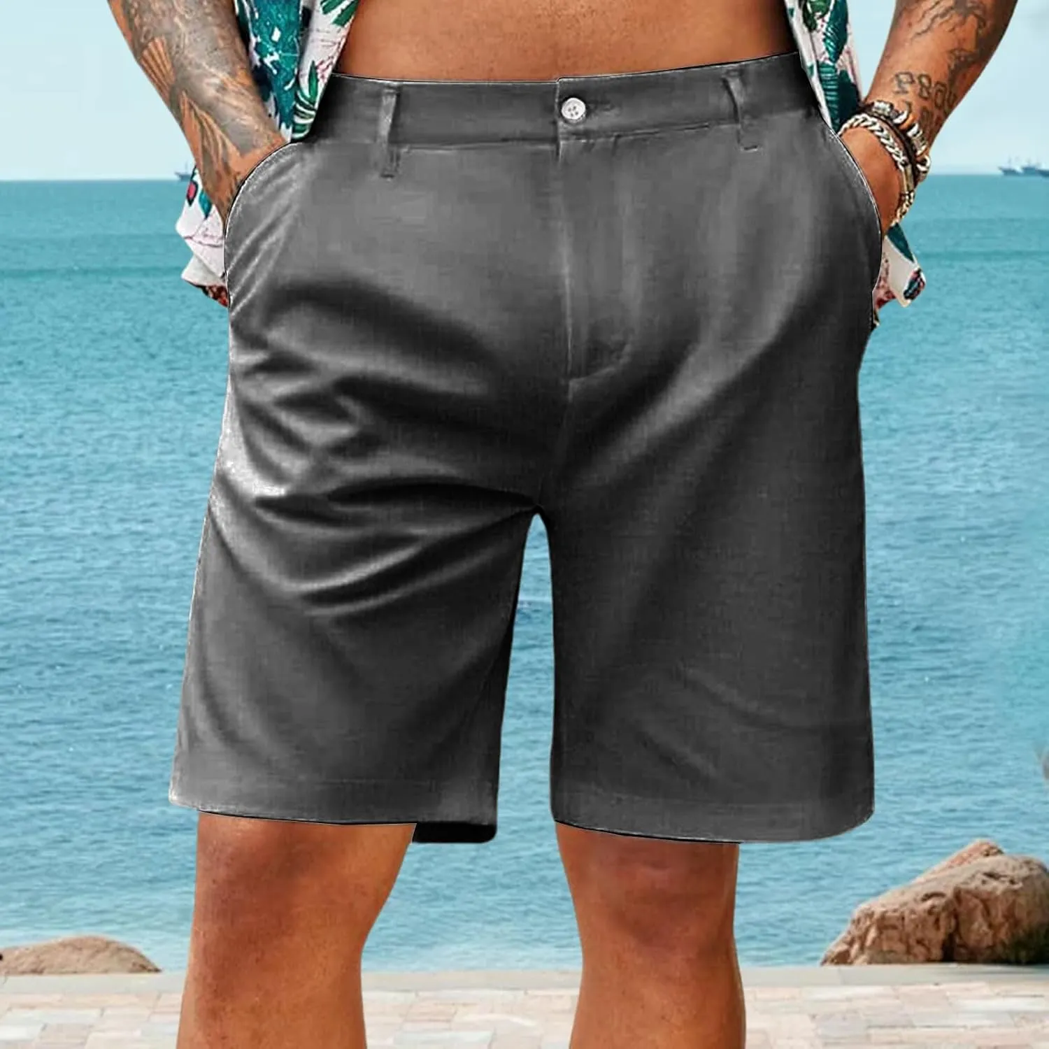 Mens Stretch Golf Shorts Slim-Fit Quick Dry Work Casual Short Pants Fashion Lightweight Flat Front Chino Dress Shorts