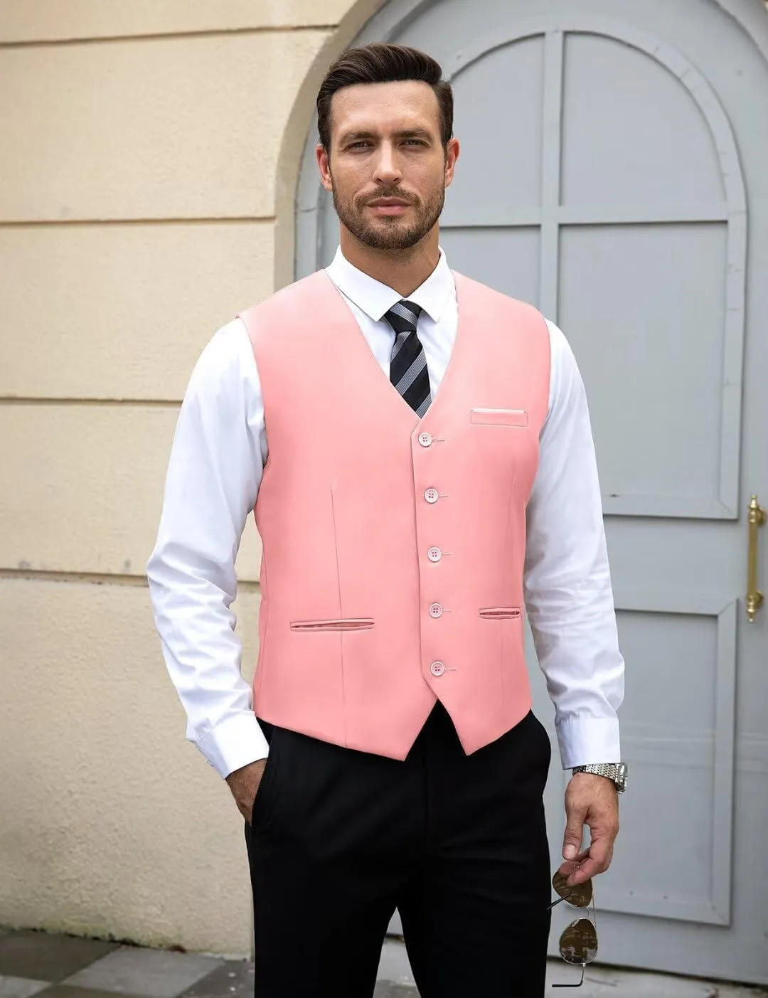 Mens Suit Vest, Business Formal Dress Vest for Men Solid Slim Fit Waistcoat, S-3XL