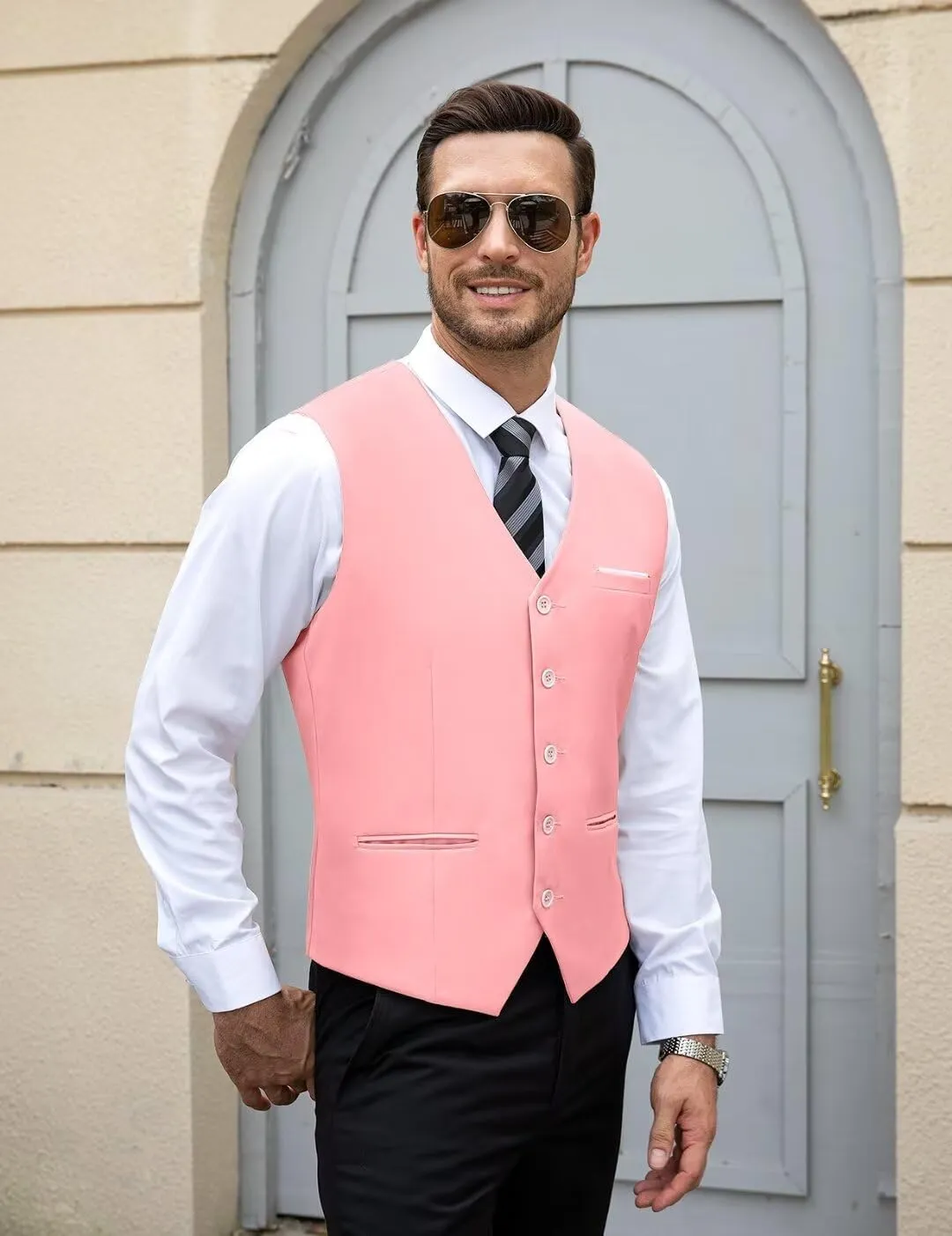 Mens Suit Vest, Business Formal Dress Vest for Men Solid Slim Fit Waistcoat, S-3XL