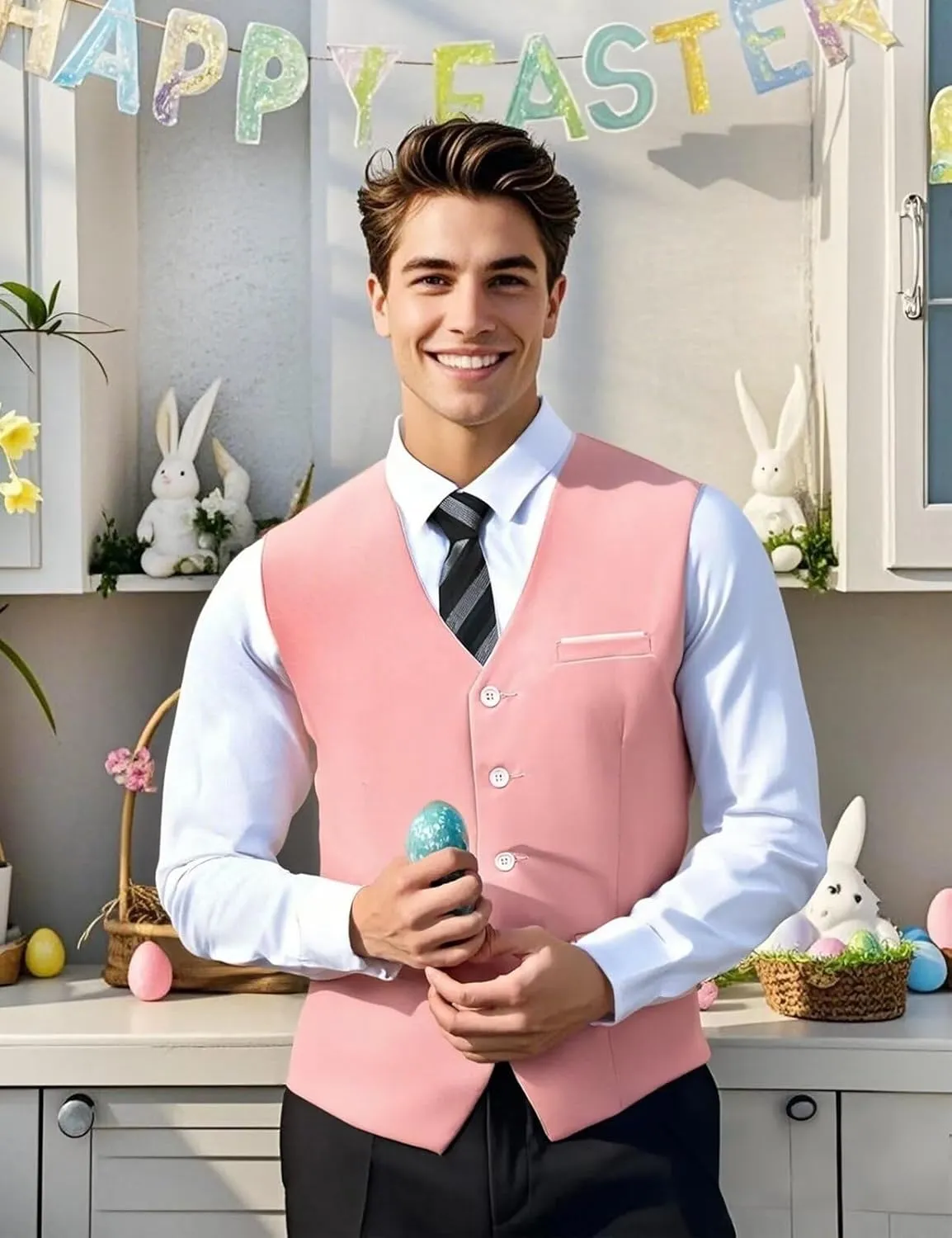 Mens Suit Vest, Business Formal Dress Vest for Men Solid Slim Fit Waistcoat, S-3XL