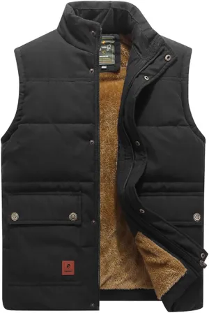 Men's Winter Warm Outdoor Padded Puffer Vest Thick Fleece Lined Sleeveless Jacket