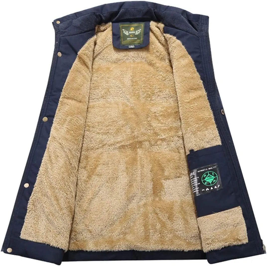Men's Winter Warm Outdoor Padded Puffer Vest Thick Fleece Lined Sleeveless Jacket