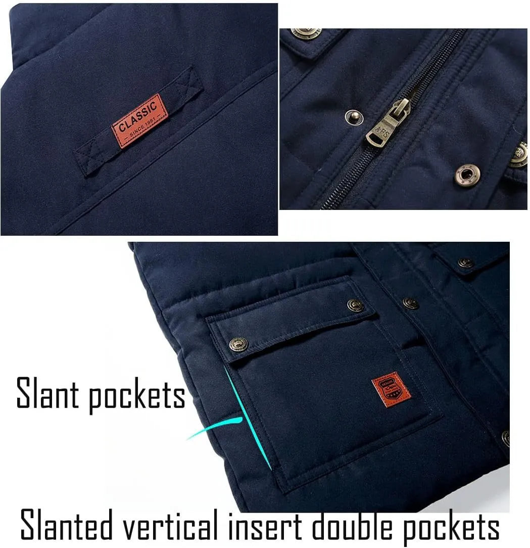 Men's Winter Warm Outdoor Padded Puffer Vest Thick Fleece Lined Sleeveless Jacket