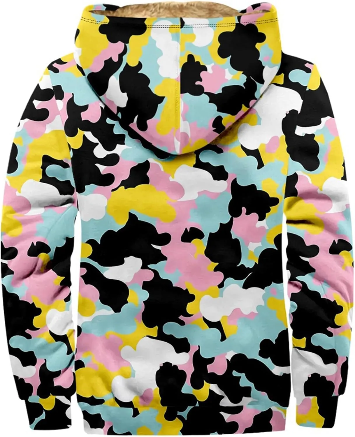 Mens Zip Up Hoodie Heavyweight Camo Hoodie Thick Fleece Lined Jacket Fall Fashion Coat Warm Winter Outwear