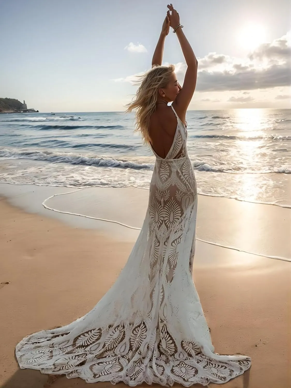 Mermaid/Trumpet Sexy Elegant Beach Wedding Dress Romance Bridal Gown Unique Wedding Dress V Neck Open Back 2024