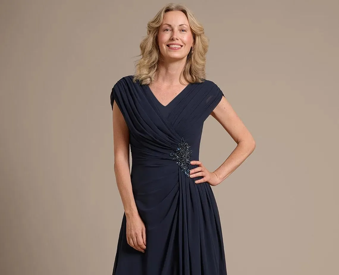 Miao Duo Half Sleeve Mother of The Bride Dresses for Women Wedding Ruffle A Line Chiffon Formal Evening Dress YZTS244