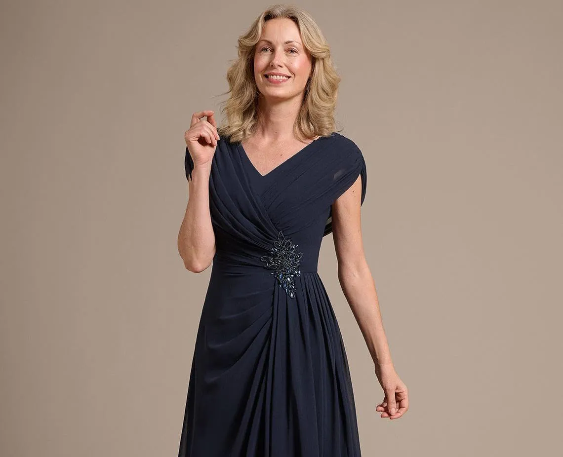 Miao Duo Half Sleeve Mother of The Bride Dresses for Women Wedding Ruffle A Line Chiffon Formal Evening Dress YZTS244