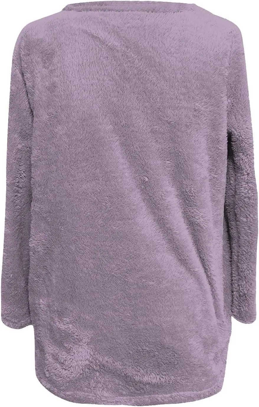 midelxp 2024 Soft Sherpa Pullover Womens Oversized Fuzzy Fleece Crewneck Sweatshirts Winter Faux Fur Loungewear with Pockets