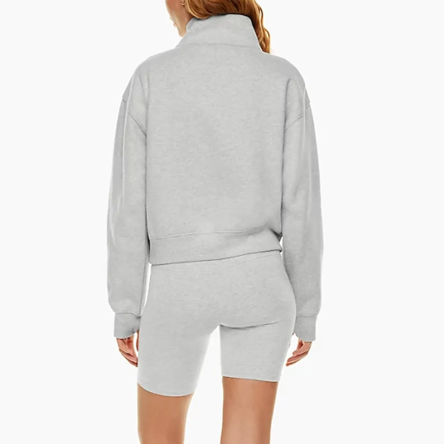 midelxp Womens Cropped Zip Up Hoodie Casual Fleece Stand Collar Sweatshirt Loose Quarter Zip Long Sleeve Pullover Sports Top