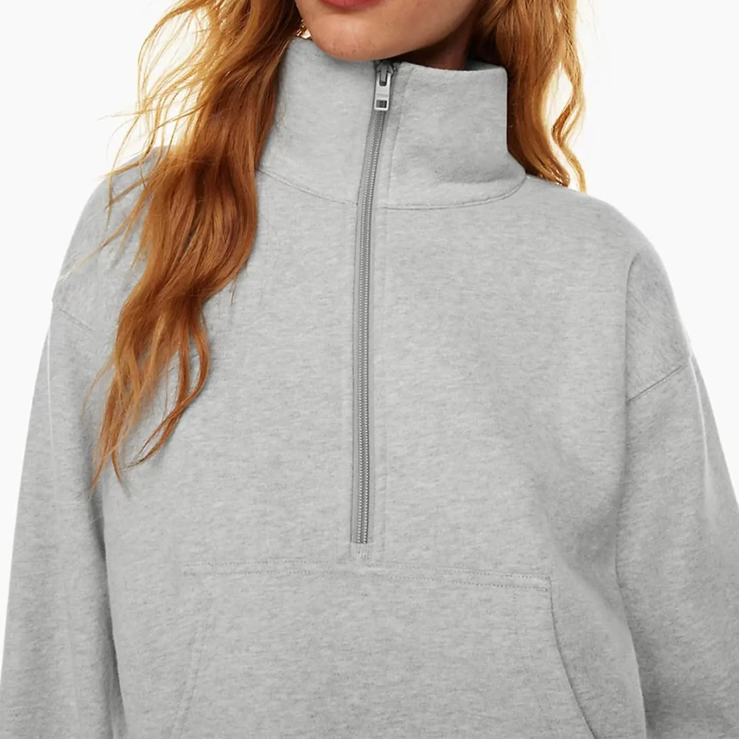 midelxp Womens Cropped Zip Up Hoodie Casual Fleece Stand Collar Sweatshirt Loose Quarter Zip Long Sleeve Pullover Sports Top