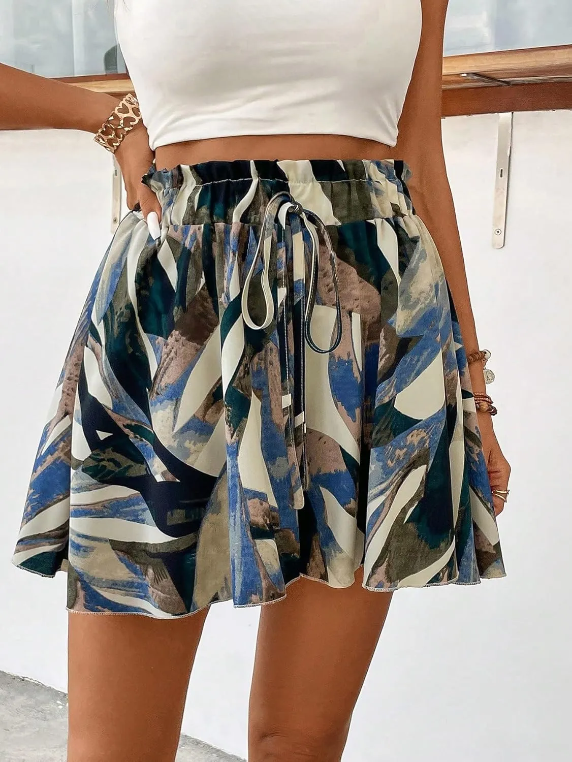 Milumia Women's Ditsy Floral Elastic Waist Skort Ruffle Hem Boho Short Skirt Skorts