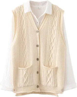 Minibee Women's Sweater Vest Casual Sleeveless Cardigan V-Neck Button Down Vest with Pockets