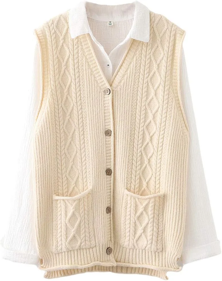 Minibee Women's Sweater Vest Casual Sleeveless Cardigan V-Neck Button Down Vest with Pockets