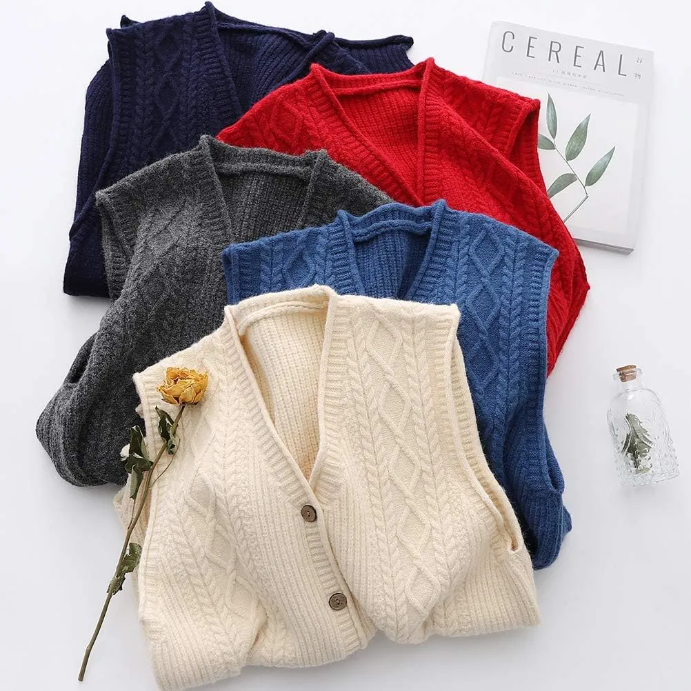 Minibee Women's Sweater Vest Casual Sleeveless Cardigan V-Neck Button Down Vest with Pockets