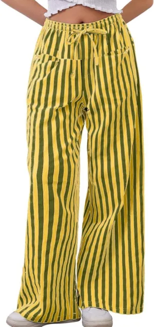 MINTLIMIT Women Striped Linen Pants Drawstring Casual Wide Leg Elastic Waist Trousers Loose Summer Lounge Pants with Pockets