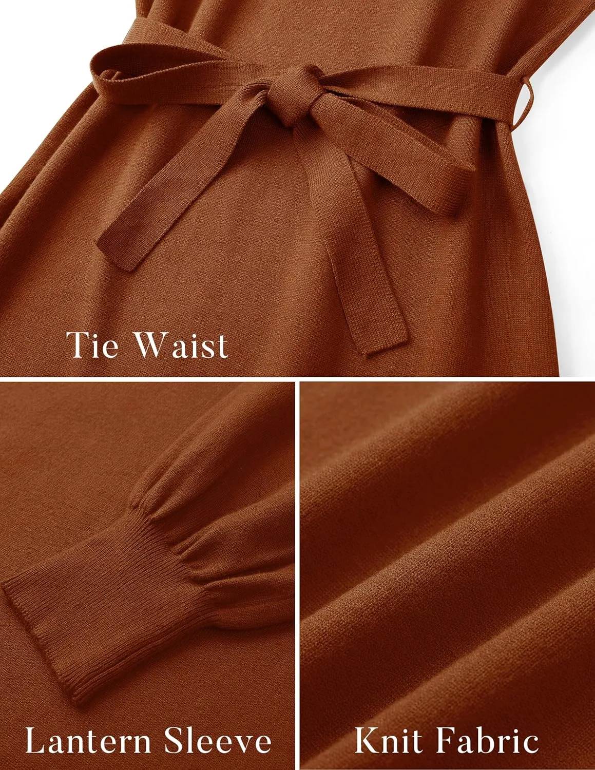 MIROL Women's 2025 Fall Sweater Dress Crew Neck Long Puff Sleeve Tie Waist Knit Midi Dress with Belt