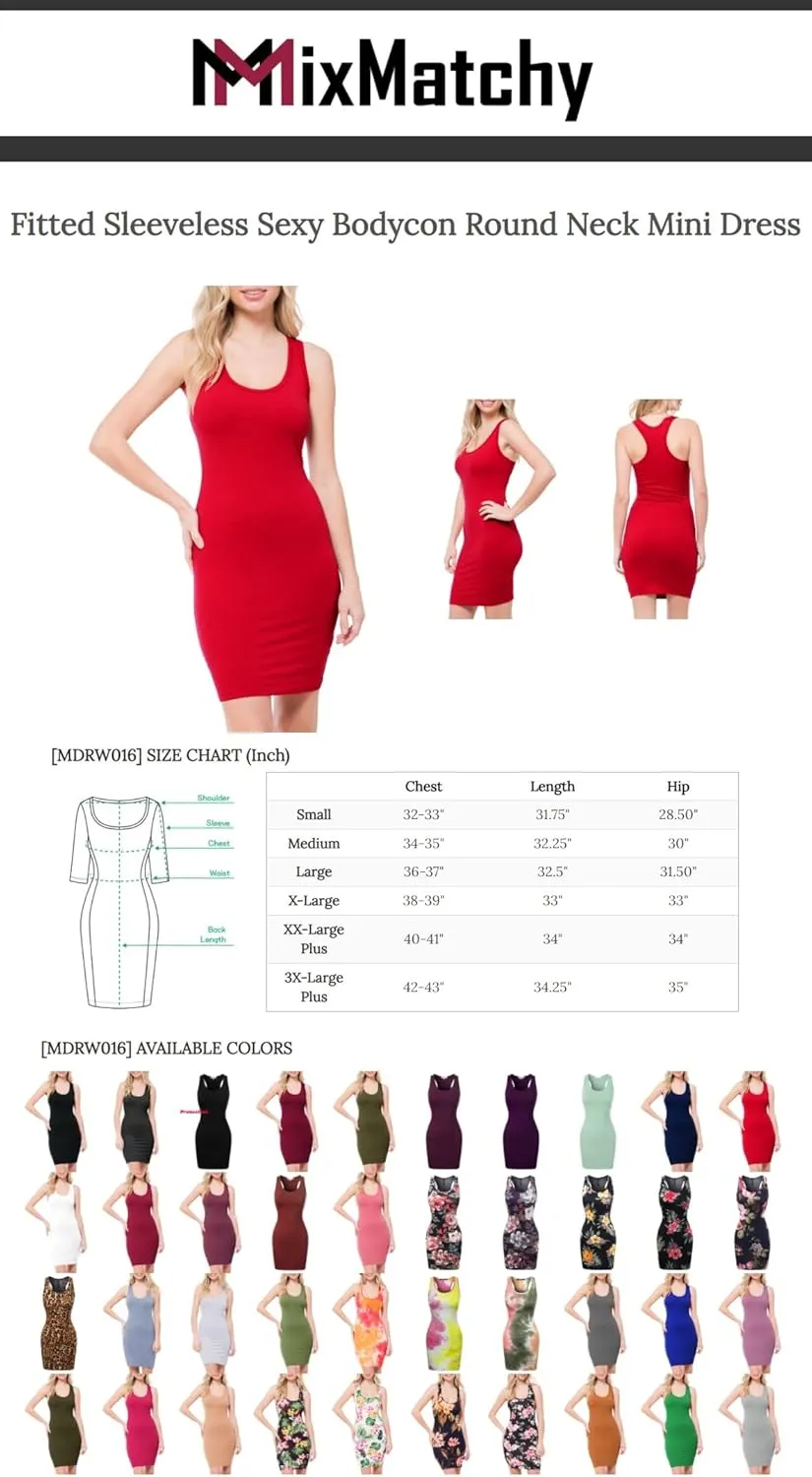 MixMatchy Women's Summer Casual Basic Bodycon Scoop Neck Tank Mini Dress