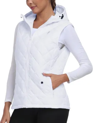MoFiz Womens Puffer Softshell Vest Hooded Lightweight Insulated Hybrid Down Jacket Full Zip Running Vest