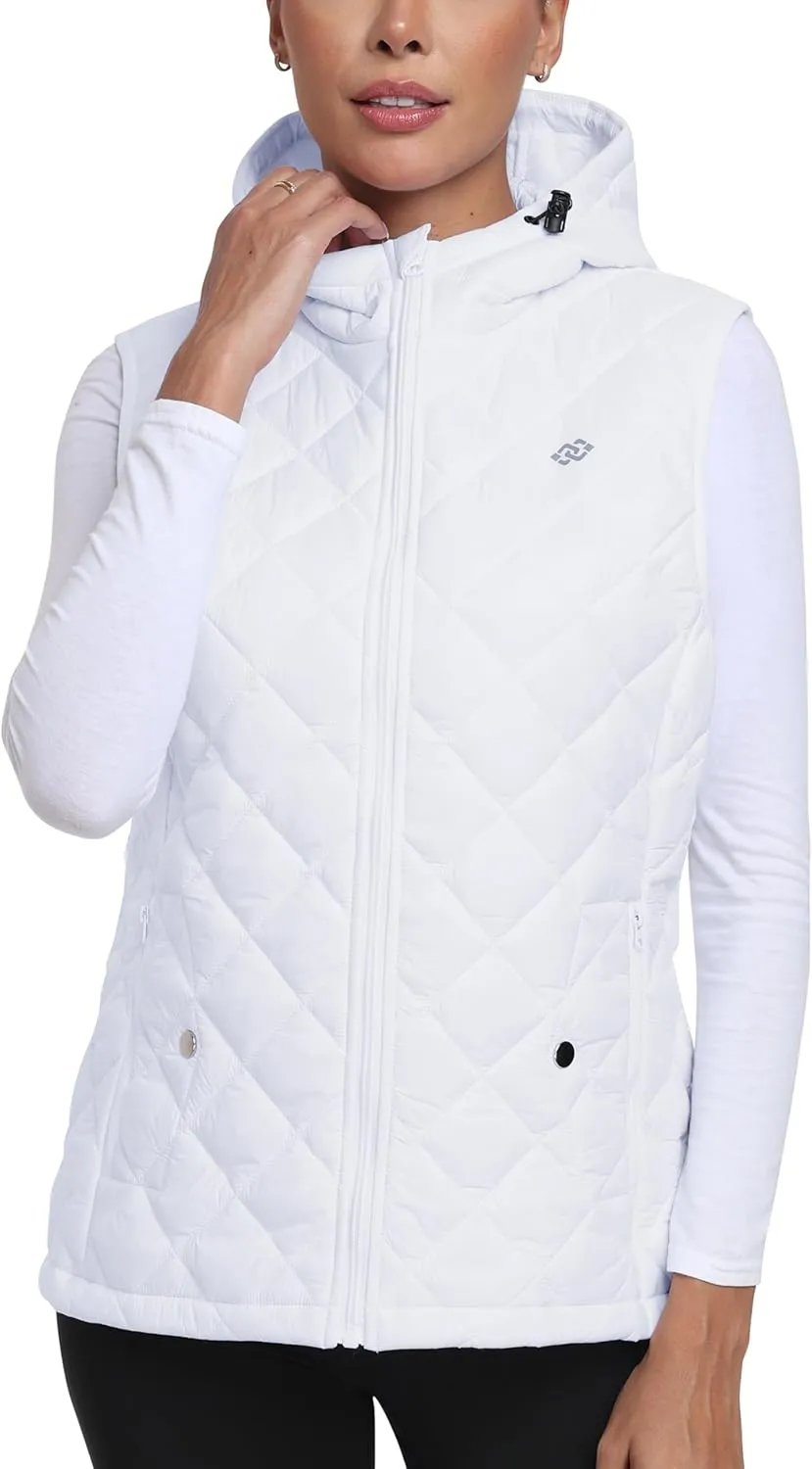 MoFiz Womens Puffer Softshell Vest Hooded Lightweight Insulated Hybrid Down Jacket Full Zip Running Vest