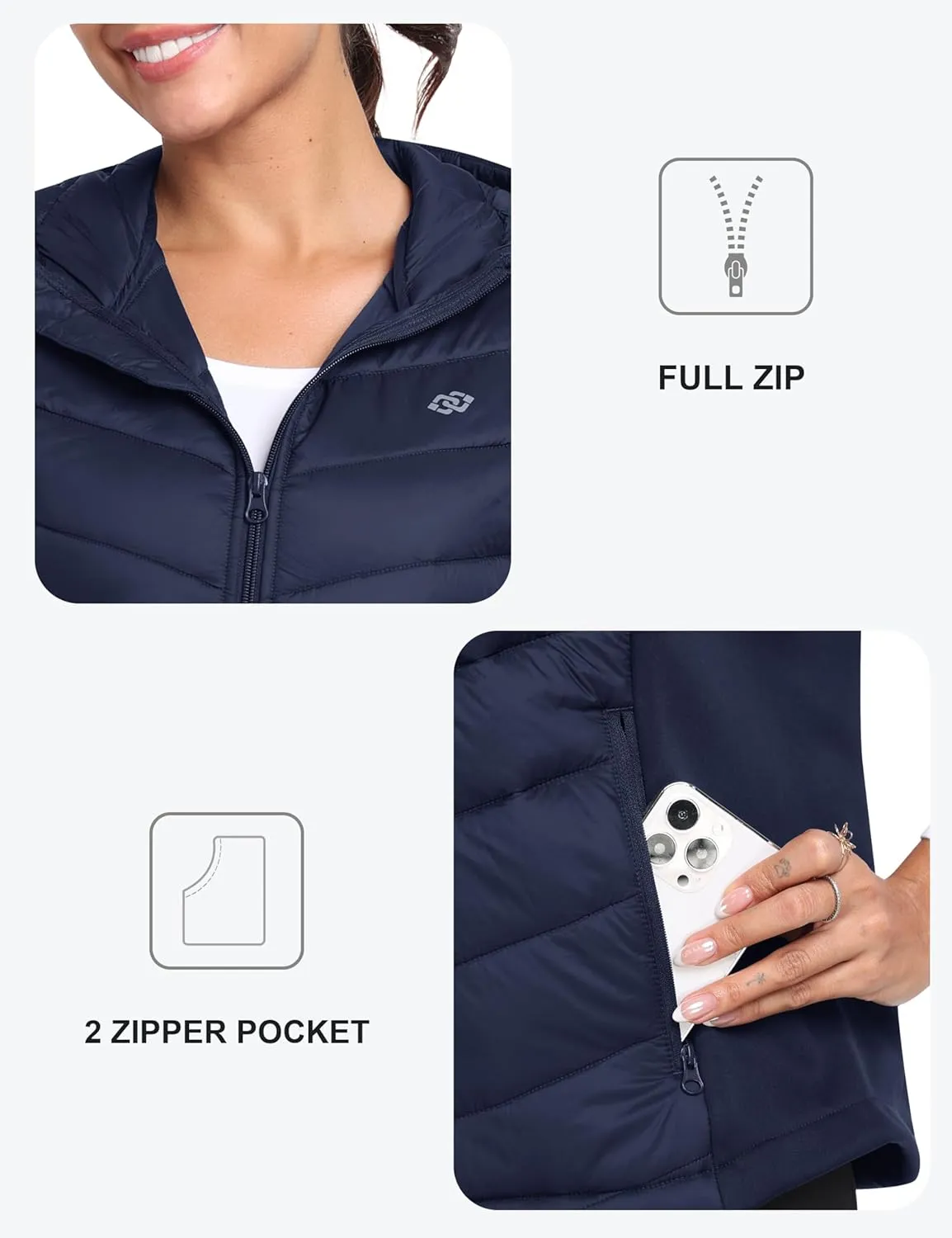 MoFiz Womens Puffer Softshell Vest Hooded Lightweight Insulated Hybrid Down Jacket Full Zip Running Vest