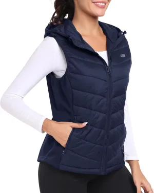 MoFiz Womens Puffer Softshell Vest Hooded Lightweight Insulated Hybrid Down Jacket Full Zip Running Vest