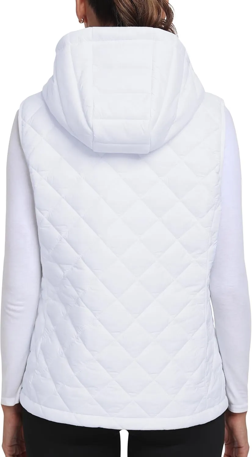 MoFiz Womens Puffer Softshell Vest Hooded Lightweight Insulated Hybrid Down Jacket Full Zip Running Vest