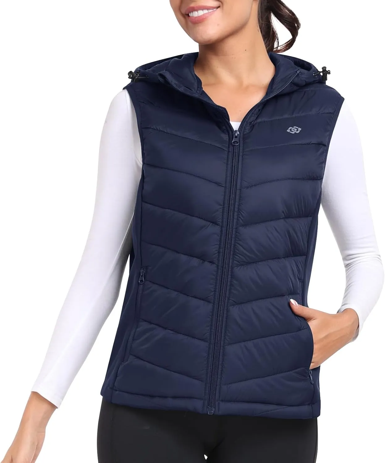 MoFiz Womens Puffer Softshell Vest Hooded Lightweight Insulated Hybrid Down Jacket Full Zip Running Vest