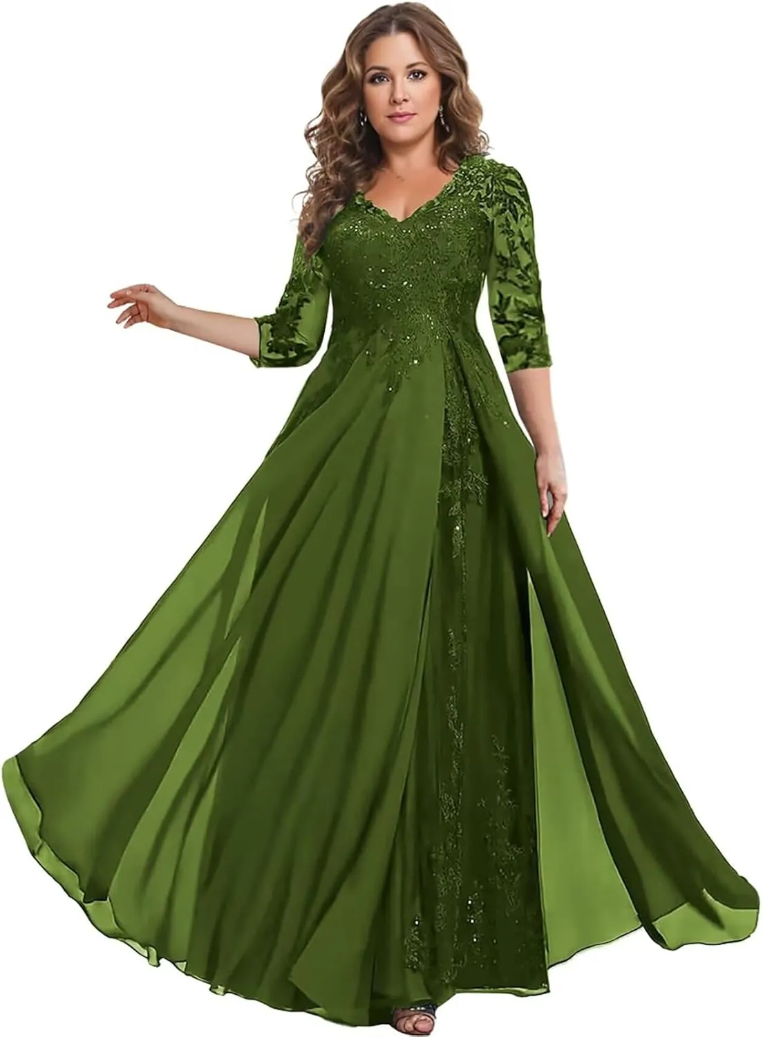 Mother of The Bride Dresses for Wedding with Sleeve Formal Dress Lace Appliques Chiffon LW041