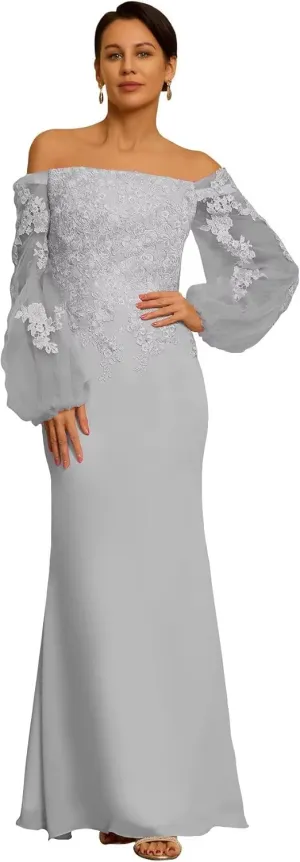 Mother of The Bride Dresses Laces Applique Evening Gown 2025 Long Sleeve Chiffon Wedding Guests Dress