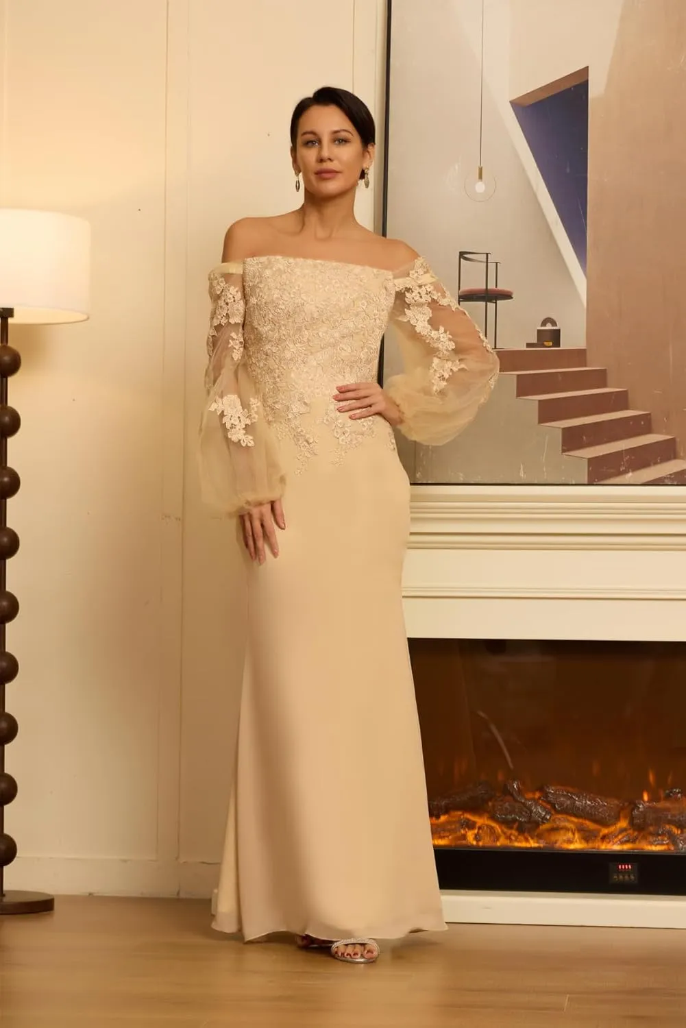 Mother of The Bride Dresses Laces Applique Evening Gown 2025 Long Sleeve Chiffon Wedding Guests Dress