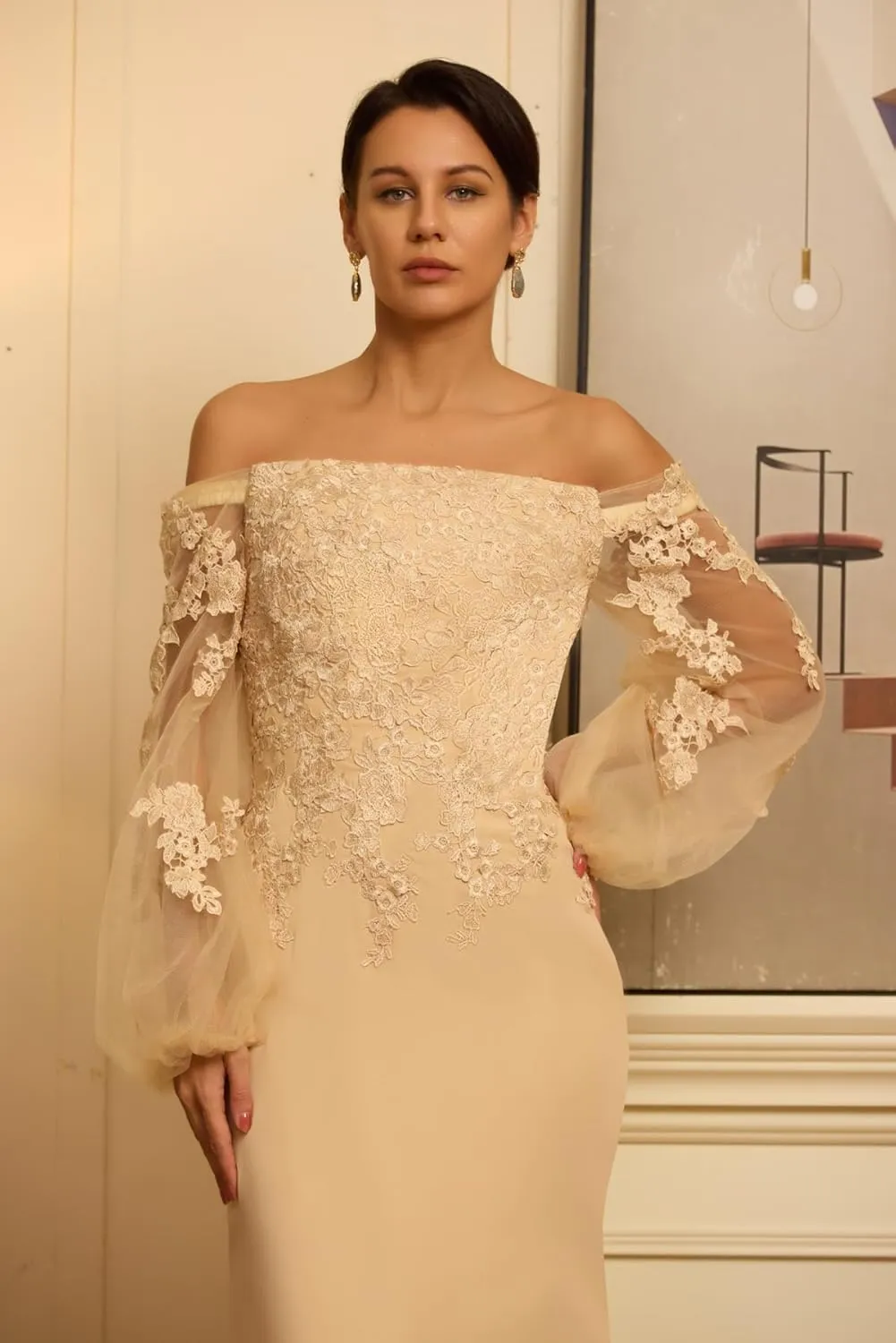 Mother of The Bride Dresses Laces Applique Evening Gown 2025 Long Sleeve Chiffon Wedding Guests Dress