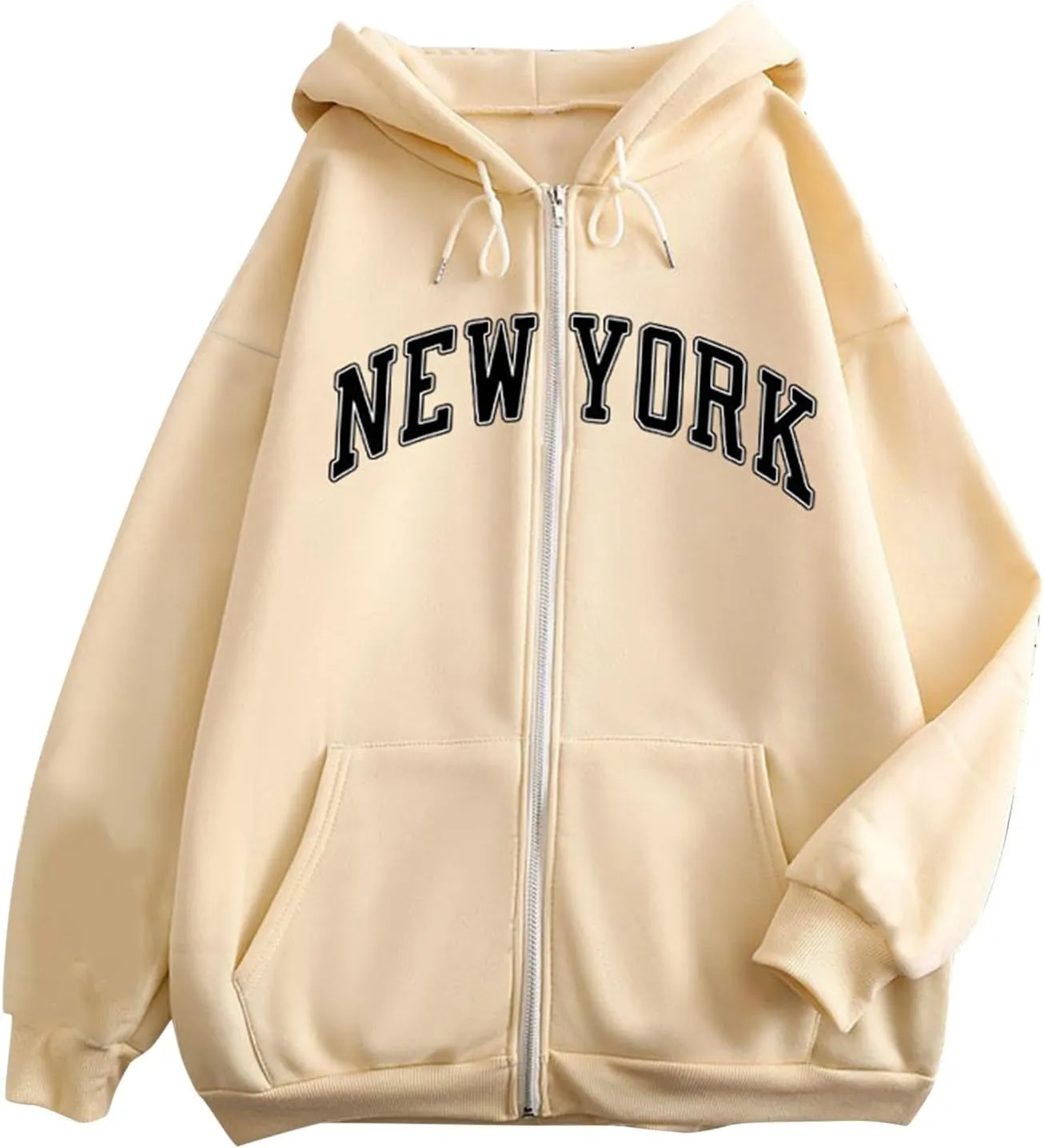 NEW YORK Letter Graphic Hoodies Sweatshirts for Women Zip Up Fall Drawstring Hoodie Jackets Y2K Clothes With Pockets