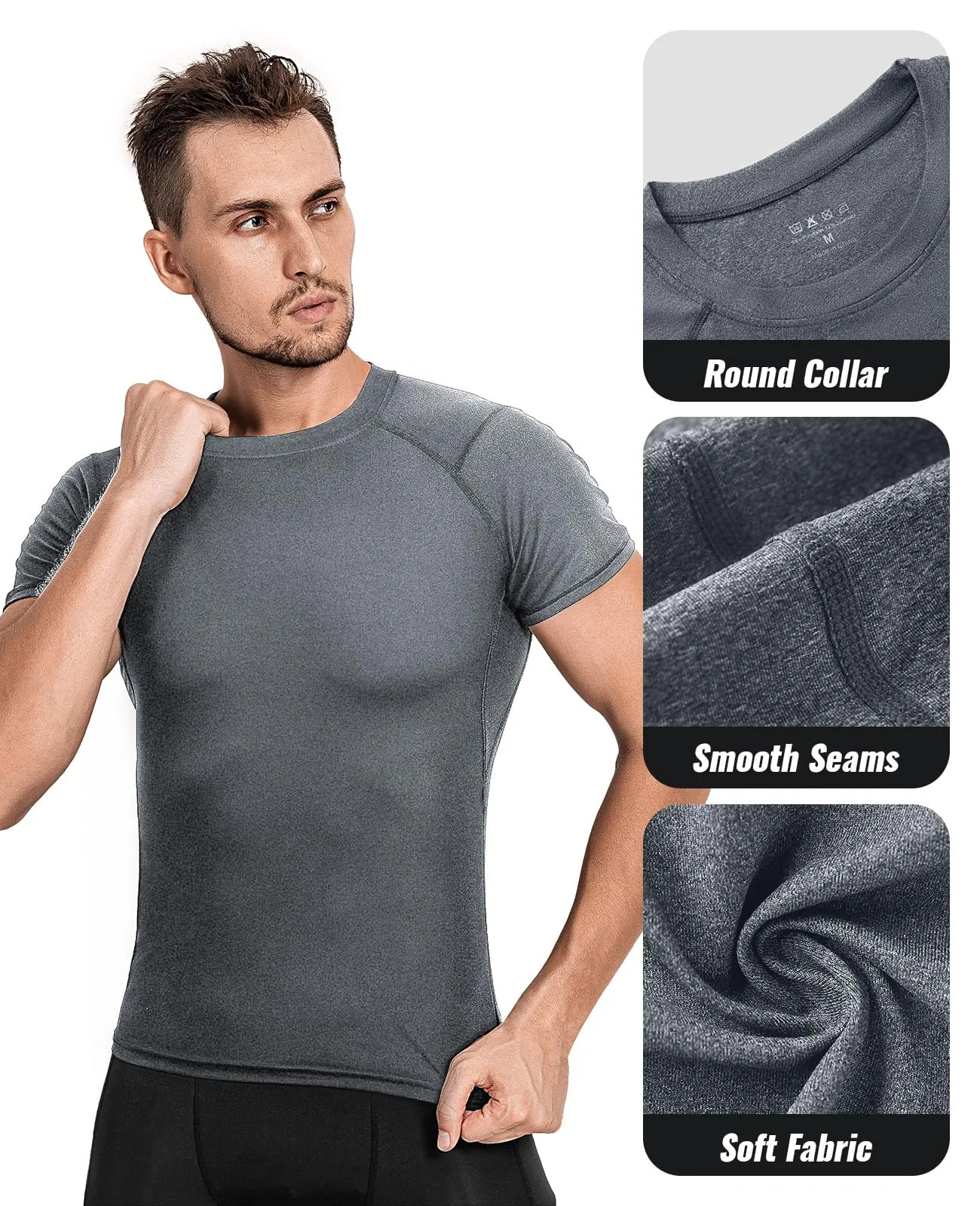 Niksa 3 Pack Tee Shirt Compression Homme Manches Courtes Tshirt Running Homme Vetement de Fitness Gym Compression Maillot T-Shirt Baselayer pour Sports Jogging Musculation Gym
