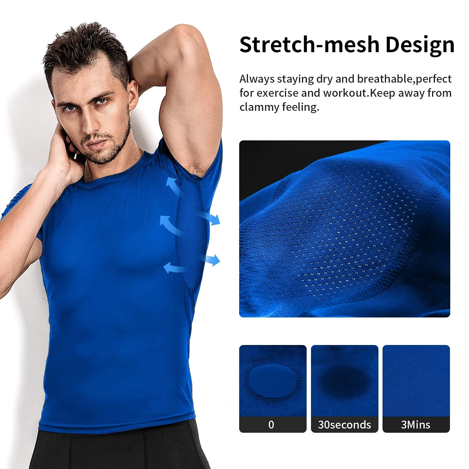 Niksa 3 Pack Tee Shirt Compression Homme Manches Courtes Tshirt Running Homme Vetement de Fitness Gym Compression Maillot T-Shirt Baselayer pour Sports Jogging Musculation Gym
