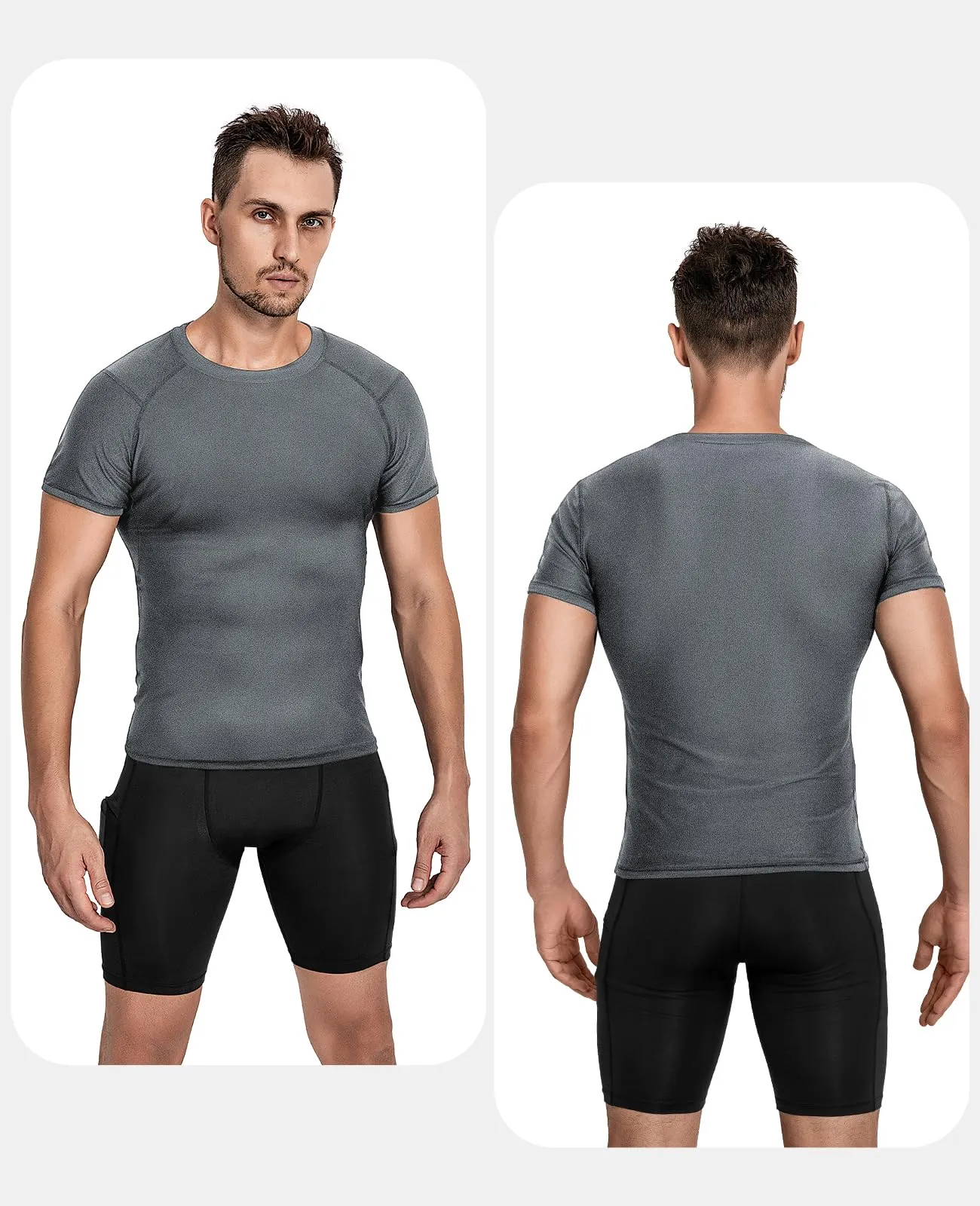 Niksa 3 Pack Tee Shirt Compression Homme Manches Courtes Tshirt Running Homme Vetement de Fitness Gym Compression Maillot T-Shirt Baselayer pour Sports Jogging Musculation Gym