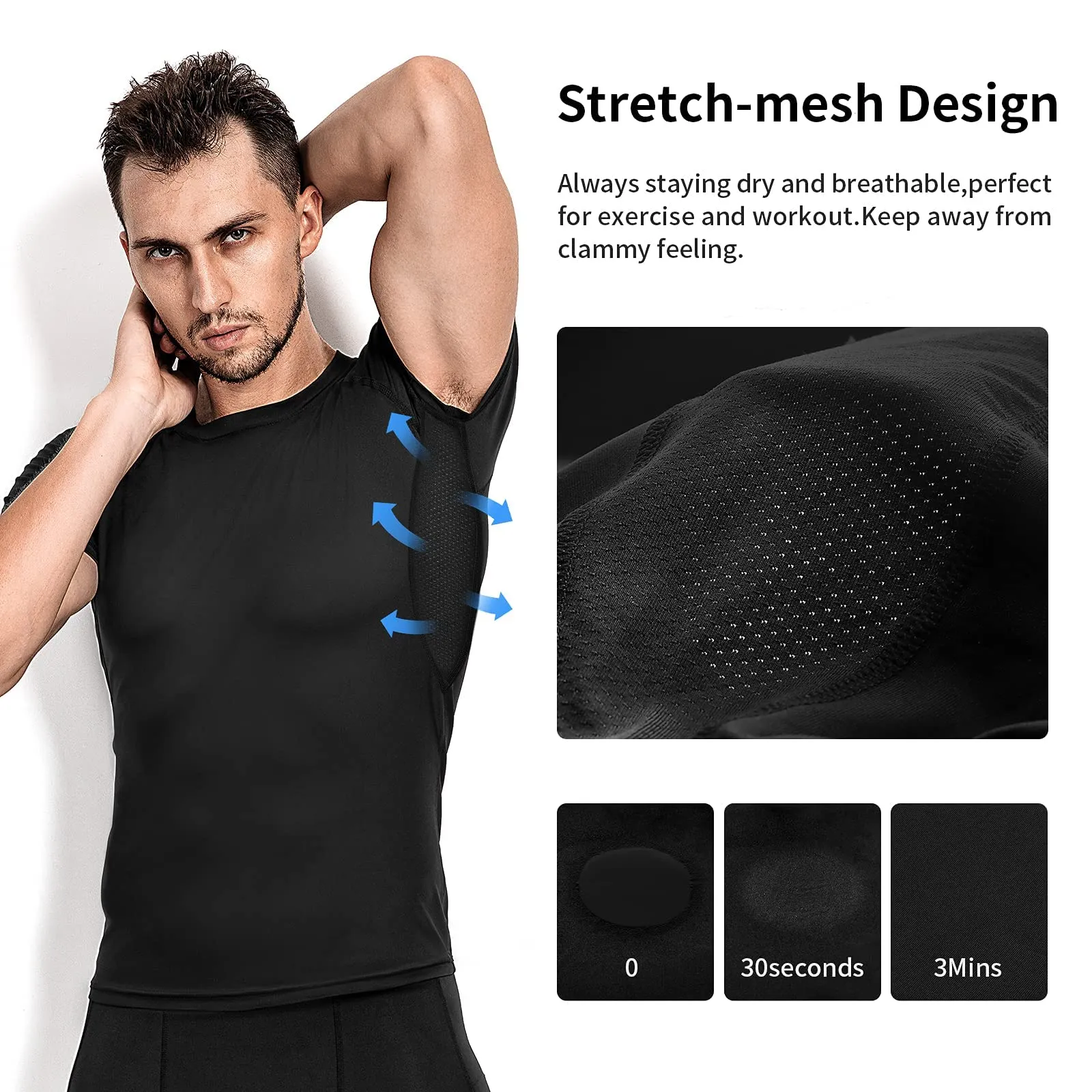 Niksa 3 Pack Tee Shirt Compression Homme Manches Courtes Tshirt Running Homme Vetement de Fitness Gym Compression Maillot T-Shirt Baselayer pour Sports Jogging Musculation Gym