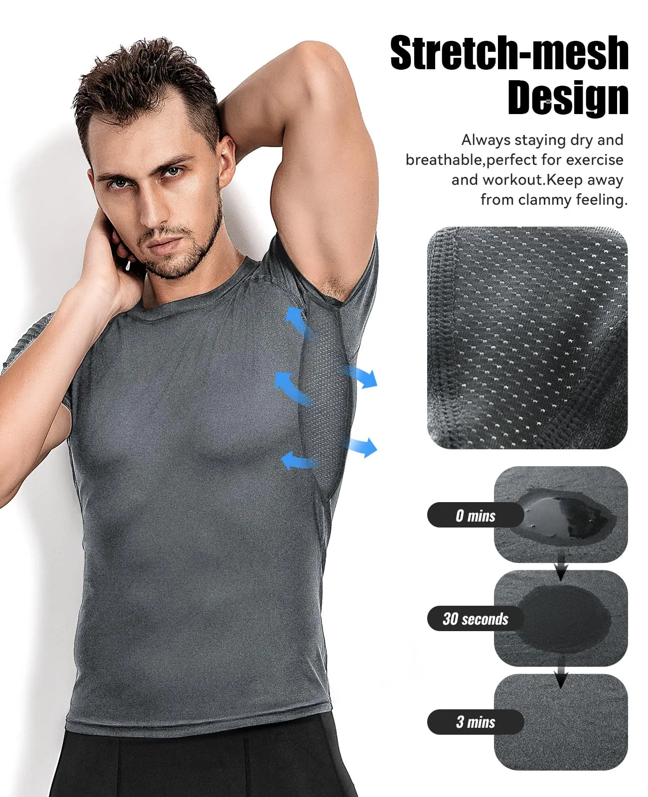 Niksa 3 Pack Tee Shirt Compression Homme Manches Courtes Tshirt Running Homme Vetement de Fitness Gym Compression Maillot T-Shirt Baselayer pour Sports Jogging Musculation Gym