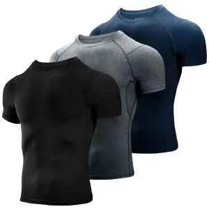 Niksa 3 Pack Tee Shirt Compression Homme Manches Courtes Tshirt Running Homme Vetement de Fitness Gym Compression Maillot T-Shirt Baselayer pour Sports Jogging Musculation Gym