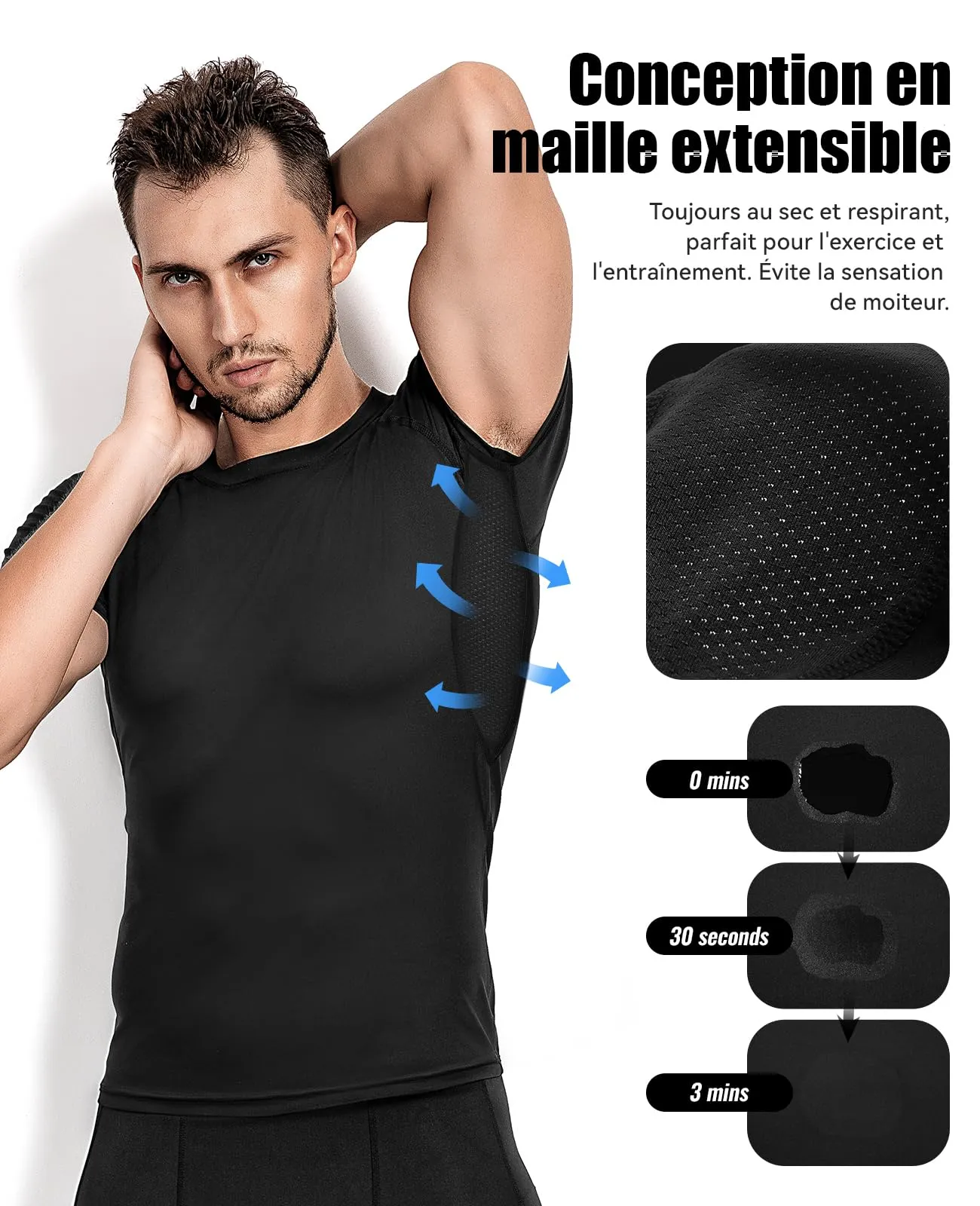 Niksa 3 Pack Tee Shirt Compression Homme Manches Courtes Tshirt Running Homme Vetement de Fitness Gym Compression Maillot T-Shirt Baselayer pour Sports Jogging Musculation Gym