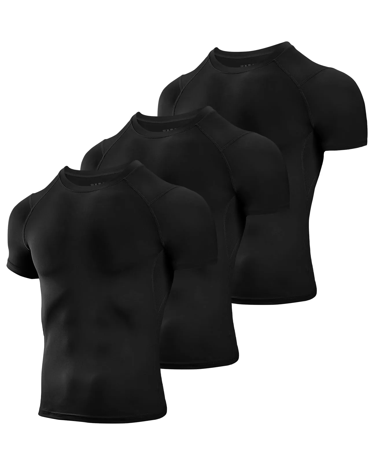 Niksa 3 Pack Tee Shirt Compression Homme Manches Courtes Tshirt Running Homme Vetement de Fitness Gym Compression Maillot T-Shirt Baselayer pour Sports Jogging Musculation Gym