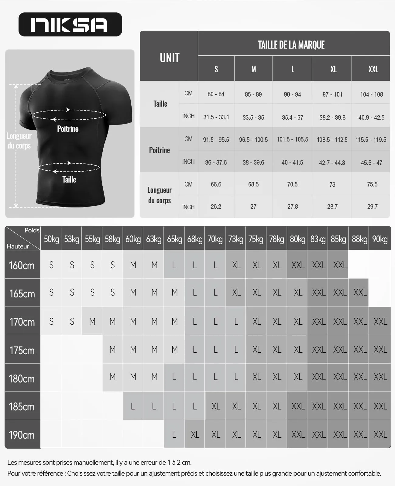 Niksa 3 Pack Tee Shirt Compression Homme Manches Courtes Tshirt Running Homme Vetement de Fitness Gym Compression Maillot T-Shirt Baselayer pour Sports Jogging Musculation Gym