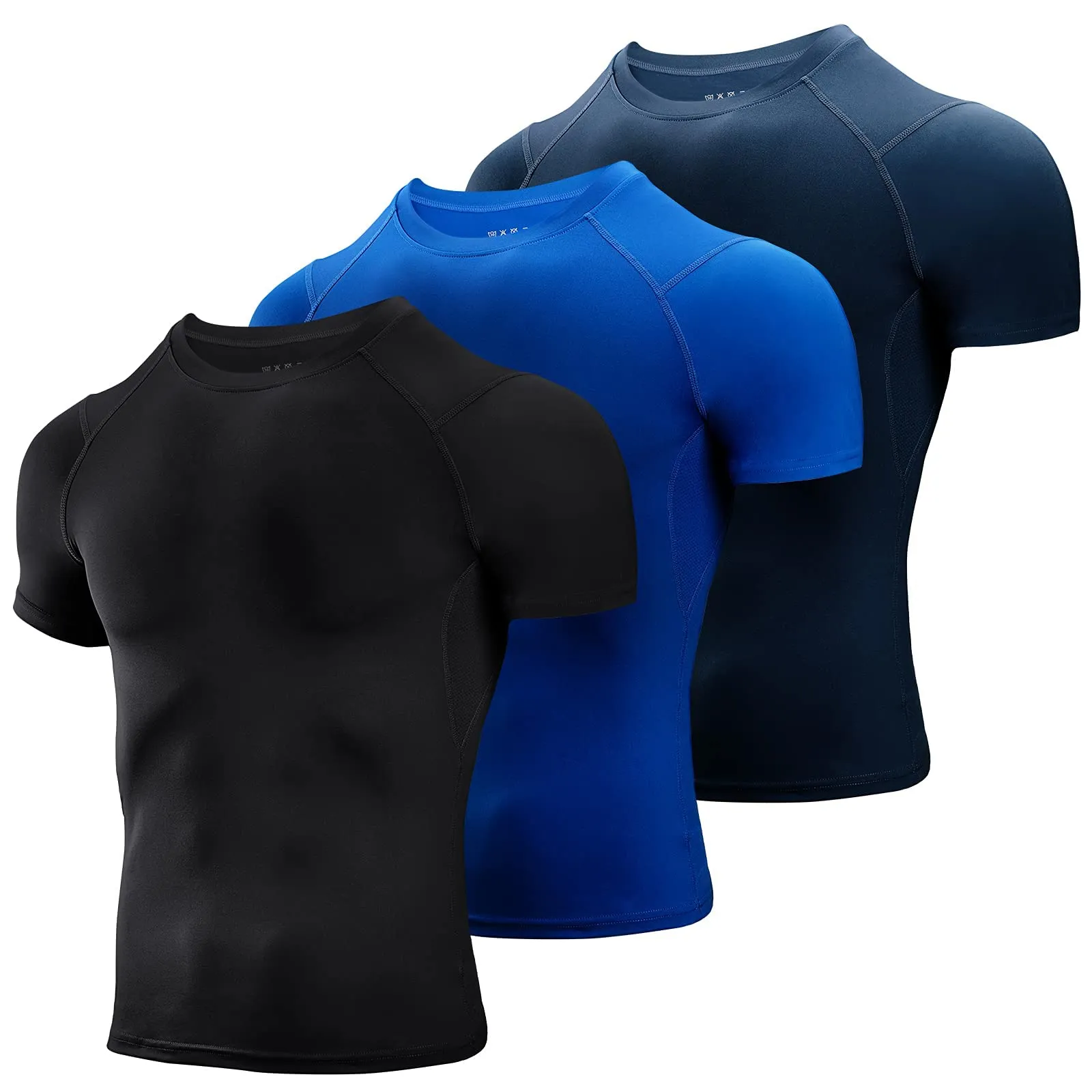 Niksa 3 Pack Tee Shirt Compression Homme Manches Courtes Tshirt Running Homme Vetement de Fitness Gym Compression Maillot T-Shirt Baselayer pour Sports Jogging Musculation Gym
