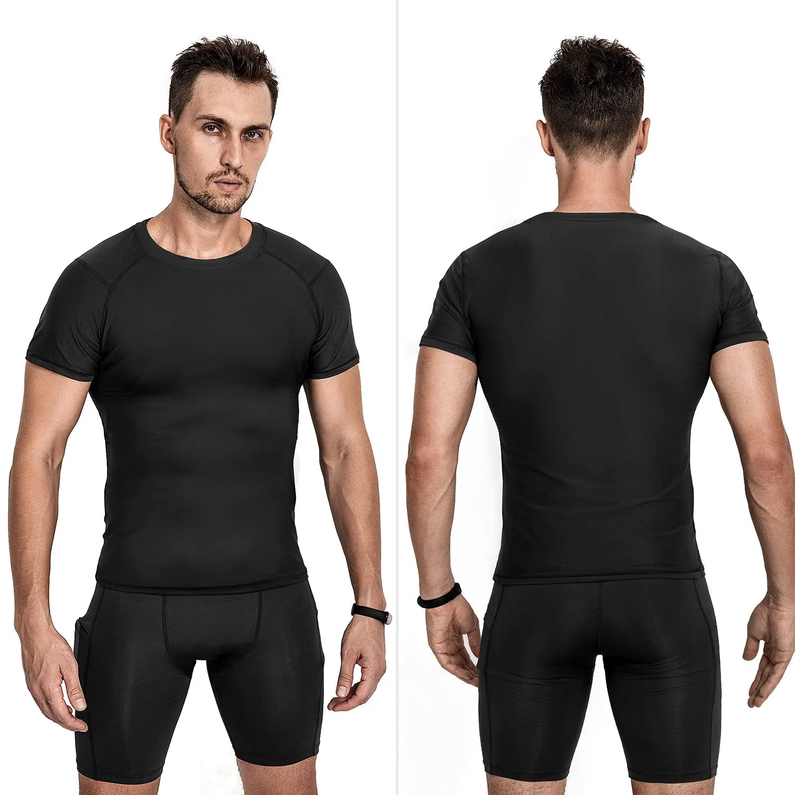 Niksa 3 Pack Tee Shirt Compression Homme Manches Courtes Tshirt Running Homme Vetement de Fitness Gym Compression Maillot T-Shirt Baselayer pour Sports Jogging Musculation Gym